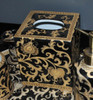 Ebony Black and Gold Lotus Scroll - Luxury Handmade and Painted Reproduction Chinese Porcelain - 6 Inch Boudoir, Boutique Tissue Box - Style M422