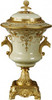 Luxe Life Silver and Gold Crest Pattern - Luxury Hand Painted Porcelain and Gilt Bronze Ormolu - 14 Inch Covered Urn