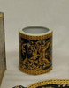 Ebony Black Medallion and Gold - Luxury Handmade and Painted Reproduction Chinese Porcelain - 4 Inch Toothbrush Holder, Pen Cup - Style G722