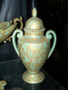 Celadon Green and Gold Arabesque - Luxury Handmade and Painted Reproduction Chinese Porcelain - 12 Inch Covered Jar - Style 707