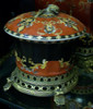Imperial Red and Ebony Black - Luxury Handmade and Painted Reproduction Chinese Porcelain and Gilt Bronze Ormolu - 7 Inch Table Top Pet Treat or Covered Dish Style B236