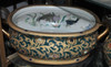 Jewel Green and Gold Lotus Scroll - Luxury Handmade and Painted Reproduction Chinese Porcelain - 18 Inch Footbath, Centerpiece, Planter Style 591
