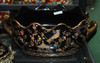 Ebony Black and Gold Pagoda - Luxury Handmade and Painted Reproduction Chinese Porcelain - 12 Inch Scalloped Top Footbath, Planter - Style B591
