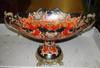Imperial Red and Ebony Black - Luxury Handmade and Painted Reproduction Chinese Porcelain and Gilt Bronze Ormolu - 19 Inch Footed Flower Bowl, Centerpiece - Style B358