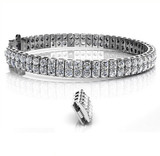 3DF Natural Hearts & Arrows Ideal Cut Diamond 10.40 carat TDW Curved 2 Row Bracelet, 18k White Gold