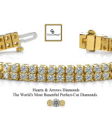 3EF Natural Hearts & Arrows Ideal Cut Diamond 10.40 carat TDW Curved 2 Row Bracelet, 18k Yellow Gold