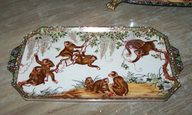 Merry Monkeys - Luxury Handmade Reproduction Chinese Porcelain - Luxury Handmade Reproduction Chinese Porcelain - 18L x 10w x 1t Display or Vanity Tray - Style 194