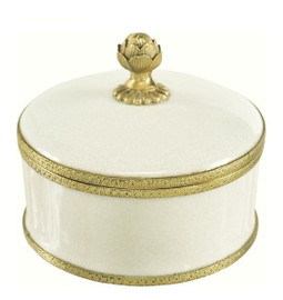 Luxe Life Glossy White Crackle Finely Finished Porcelain and Gilt Bronze Ormolu - 6 Inch Decorative Box