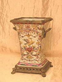 Crane in Flight Pattern - Luxury Hand Painted Porcelain and Gilt Bronze Ormolu - 9 Inch Planter