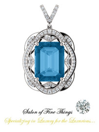16 x 12 mm Emerald Shape Swiss Blue Topaz measures .63 x .47 inches, GuyDesign®, Opulent Platinum Pendant Necklace DG121689.91020000.86121.9 16 x 12 mm Emerald Shape Swiss Blue Topaz measures .63 x .47 inches, GuyDesign®, Opulent Platinum Pendant Necklace DG121689.91020000.86121.9