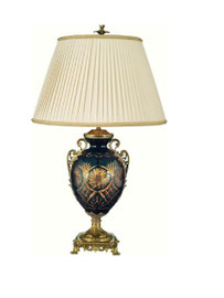 Luxe Life Finely Finished Cobalt Blue Crystal Glass and Gilt Bronze Ormolu - 32 Inch Lamp
