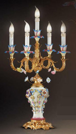 European Reproduction Porcelain Spring Gardens Electric Candelabra Pair in Gilt Bronze Ormolu - 31.49 Inch - 24 Karat Gold Finish, 10724