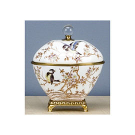 2022: Nature's Splendor, 9" Porcelain Chinoiserie, Trinket Box, Parcel Gilt Bronze, Ormolu, 10831