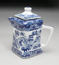 Blue and White Porcelain Transferware Decorative Teapot - 8t x 8L x 5.5d