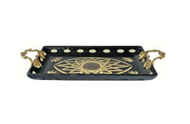 Luxe Life Finely Finished Ebony Black Cut Glass and Gilt Bronze Ormolu, 15 Inch Decorative Tray