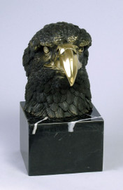 Bronze & Marble 13.5 Inch Eagle Crest Sculpture - Antique Bronze Patina