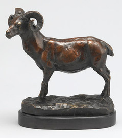 Bronze & Marble 12 Inch Robust Ram Sculpture - Antique Bronze Patina