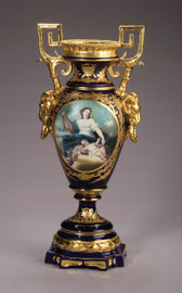 Luxury Hand Painted Reproduction Sevres Style Porcelain, 24 Inch Tabletop | Mantel Vase - Woman and Child