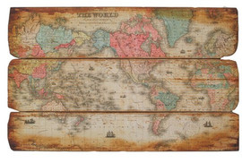 Hand Painted and Antiqued - 47.25 Inch Wall Art - Columbus View World Map