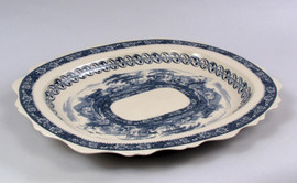 Blue and White Porcelain Transferware Decorative Tray | Platter | Cushion Shape - 21.5 w X 17d X 1.5T