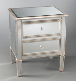 Silver Mirror - 28"t X 24"w X 18"d Bedside or Accent Chest finished in Silver Parcel Gilt - Contemporary Modern Style, 5733