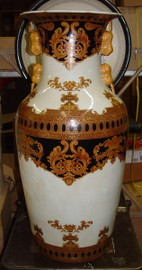 Ebony Black and Gold Acanthus, Luxury Handmade Reproduction Chinese Porcelain, 36 Inch Palace | Floor Vase, Style D79