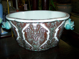 Earth Tone Paisley - Luxury Handmade Chinese Porcelain - 00x00 Centerpiece Planter - Style 00