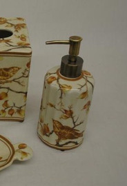 Creme and Orange Autumn Scene, Luxury Handmade Chinese Porcelain, 6 Inch Lotion or Soap Dispenser, Style G094 or N094