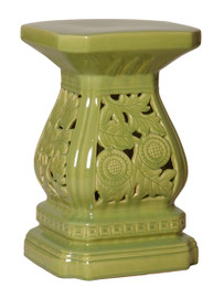 Cascader Feuillage, 19 Inch Finely Finished Ceramic Garden Stool | Table Base, Polished Green Finish