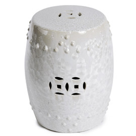 Finely Finished Ceramic Garden Stool, 17 Inch, Iridescent White Finish