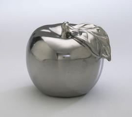 Decorative Apple - 4.75t X 6.75dia. Tabletop Sculpture - Hand Painted Silver Finish
