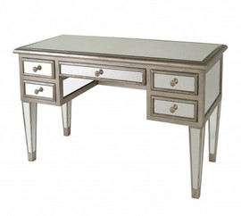 Silver Mirror - 29t X 48w X 21d Five Drawer Bureau Plat Desk - Modern Contemporary Style