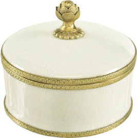 Luxe Life Glossy White Crackle Finely Finished Porcelain and Gilt Bronze Ormolu, 6 Inch Trinket Box