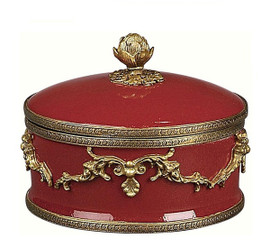 Luxe Life Glossy Red Finely Finished Porcelain and Gilt Bronze Ormolu, 6 Inch Round Decorative Box