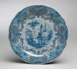Blue and White Decorative Transferware Porcelain Plate | Castle | Country Castle | Toile Design - 10w X 10d X 1t