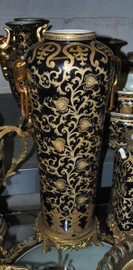 Ebony Black and Gold Lotus Scroll - Luxury Handmade Reproduction Chinese Porcelain and Gilt Brass Ormolu - 25 Inch Tapered Palace Vase - Style 81