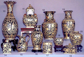 Ebony Black and Gold Lotus Scroll - Luxury Handmade Reproduction Chinese Porcelain - 06 Inch Square Container or Covered Jar - Style E94