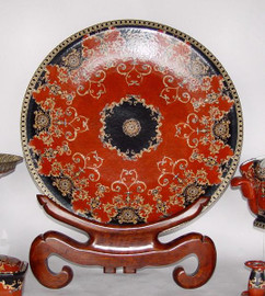 Imperial Red and Ebony Black, Luxury Handmade Reproduction Chinese Porcelain, 16 Inch Decorative Display Plate, Style 83
