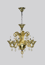 Transparent Golden Teak Glass Chandelier - Contemporary Style - Six Lights