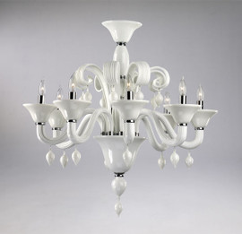 Gloss White Glass Chandelier - Contemporary Style - Eight Lights