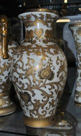 Ivory and Gold Lotus Scroll Arabesque - Luxury Handmade Reproduction Chinese Porcelain - Customizable 12 Inch Mantel Vase | Jardiniere - Style 3 Ivory and Gold Lotus Scroll Arabesque - Luxury Handmade Reproduction Chinese Porcelain - Customizable 12 Inch Mantel Vase | Jardiniere - Style 3
