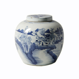 Blue and White Decorative Porcelain Jar - 9 Inches Tall 6996 AOL