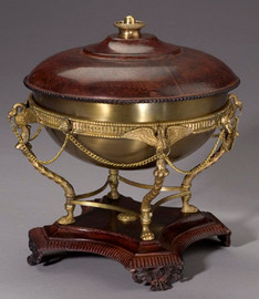 Empress Josephine French Empire Style 12 Inch Solid Brass Covered Dish with Stand, Antique Bronze Finish