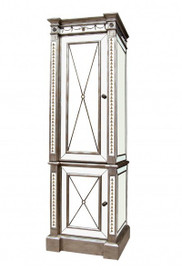 Reverse Hand Painted Silver Mirror - Storage Cabinet, Linen Closet - Louis XVI Neo Classical Style