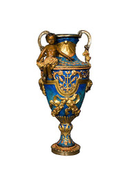 Finely Finished Cyan Blue Crystal - 32 Inch Palace Right Facing Vase | Cassolette Urn - Guilded Bronze Mounts