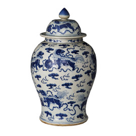 Blue and White Porcelain Temple Jar - 21 Inches Tall 6978 AOL
