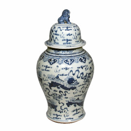 Blue and White Porcelain Temple Jar - 24 Inches Tall 6977 AOL