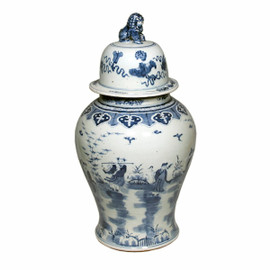 Blue and White Porcelain Temple Jar - 24 Inches Tall 6976 AOL