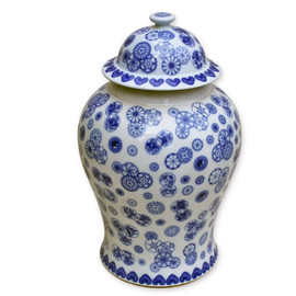 Blue and White Porcelain Temple Jar - 18 Inch Tall