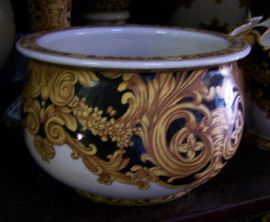 Ebony Black and Gold Acanthus - Luxury Handmade Reproduction Chinese Porcelain - 8 Inch Orchid Pot, Planter Style B621